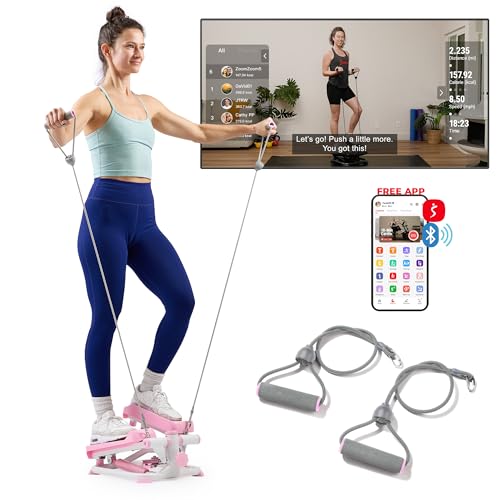 Sunny Health & Fitness Mini Stair Stepper with Resistance Bands Full Body Cardio Adjustable Height Hydraulic LCD 300 lb Capacity