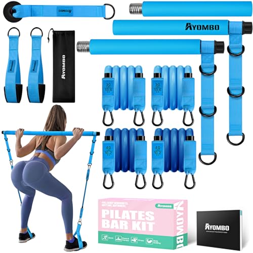Ayombo Pilates Bar Kit with Resistance Bands Adjustable 3-Section Portable Home Gym Equipment