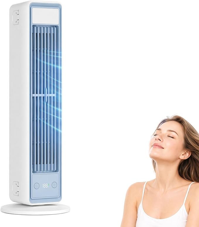 Portable Bladeless Air Cooler Fan 35CM 5 Speeds Quiet Remote Control White