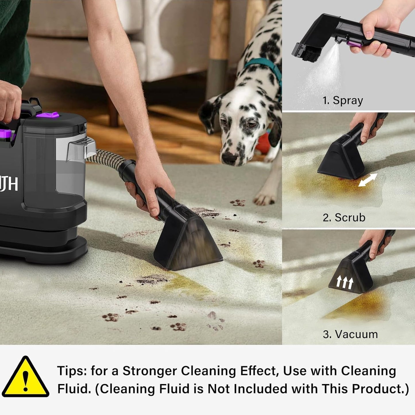 3-in-1 Handheld Carpet & Upholstery Spot Cleaner 450W 1.8 L Clean Water Tank 0.8 gal Dirty Water Tank 7.6 lb Black