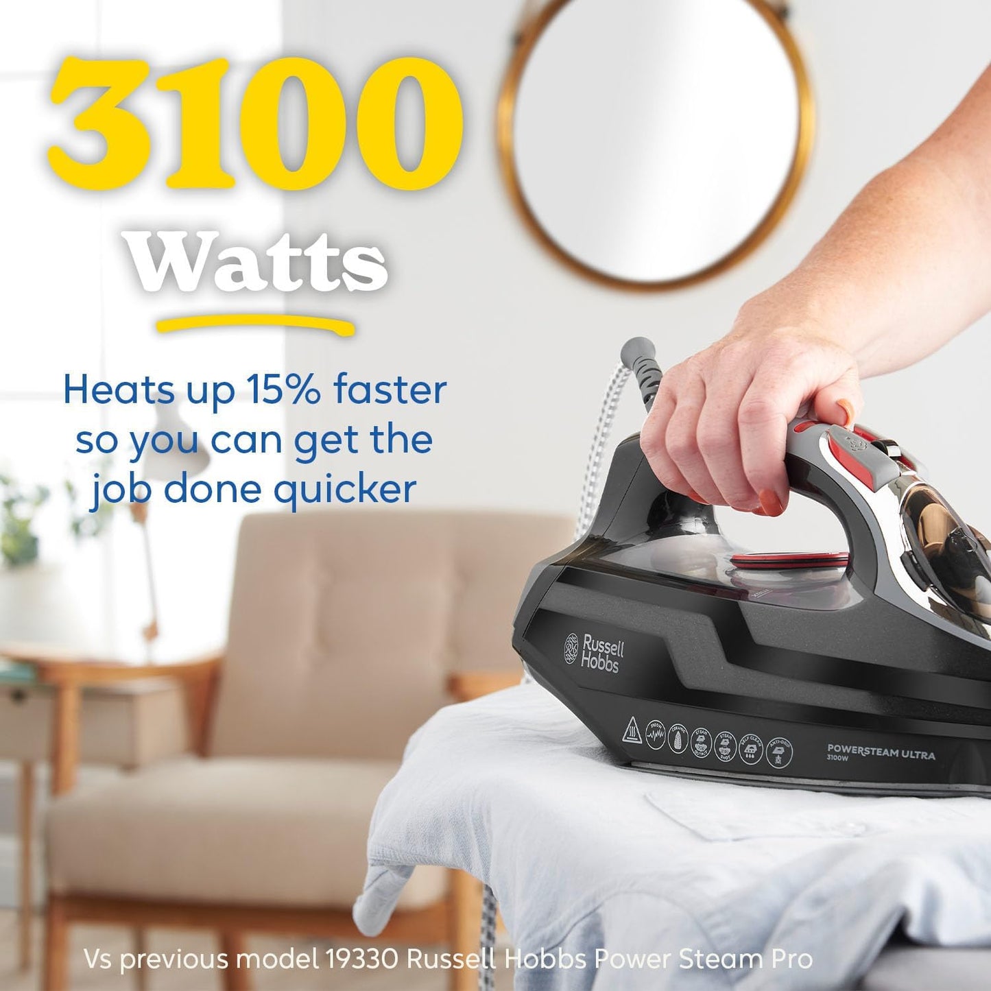 3100W Steam Iron 210 g Steam Boost 350ml Tank Ceramic Soleplate Self-Cleaning Anti-Drip 3.5 lb Black