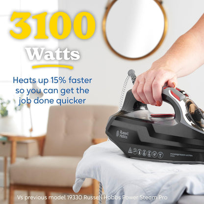 3100W Steam Iron 210 g Steam Boost 350ml Tank Ceramic Soleplate Self-Cleaning Anti-Drip 3.5 lb Black