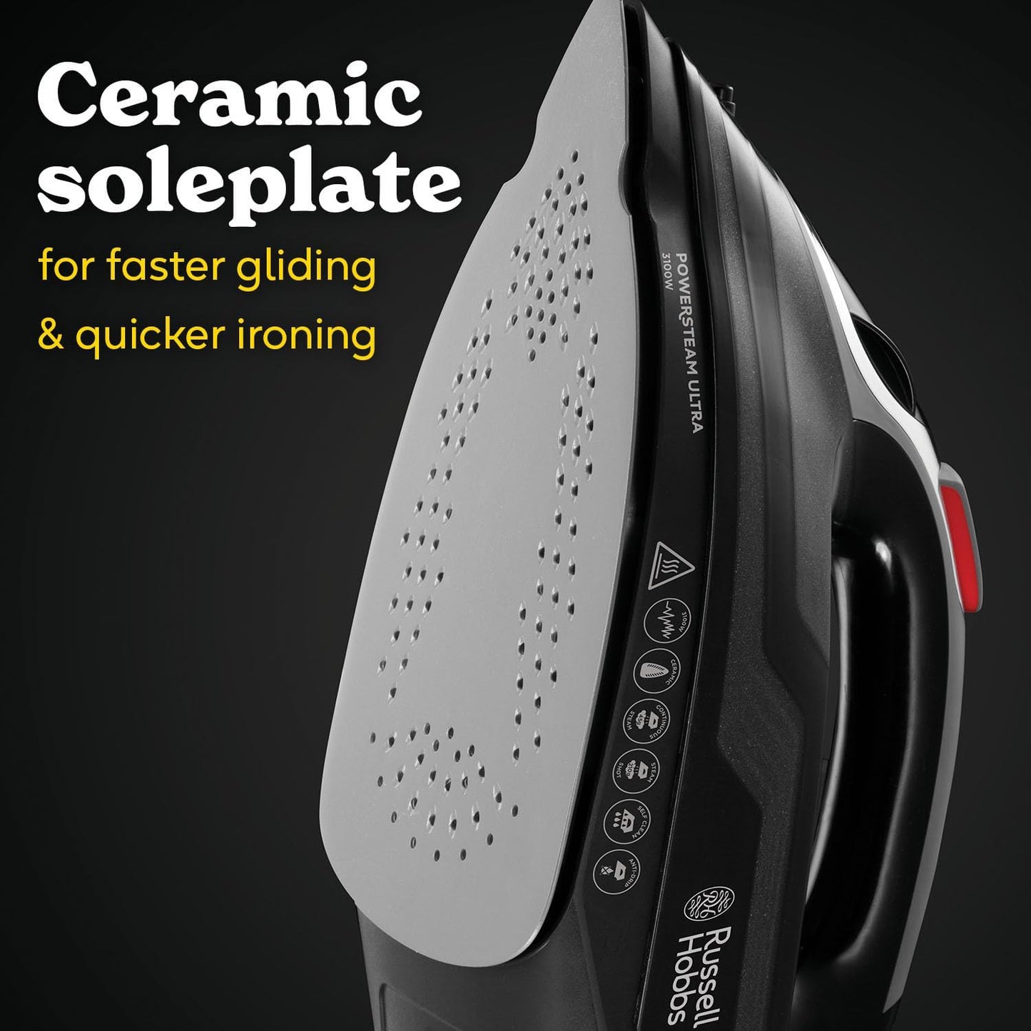 3100W Steam Iron 210 g Steam Boost 350ml Tank Ceramic Soleplate Self-Cleaning Anti-Drip 3.5 lb Black