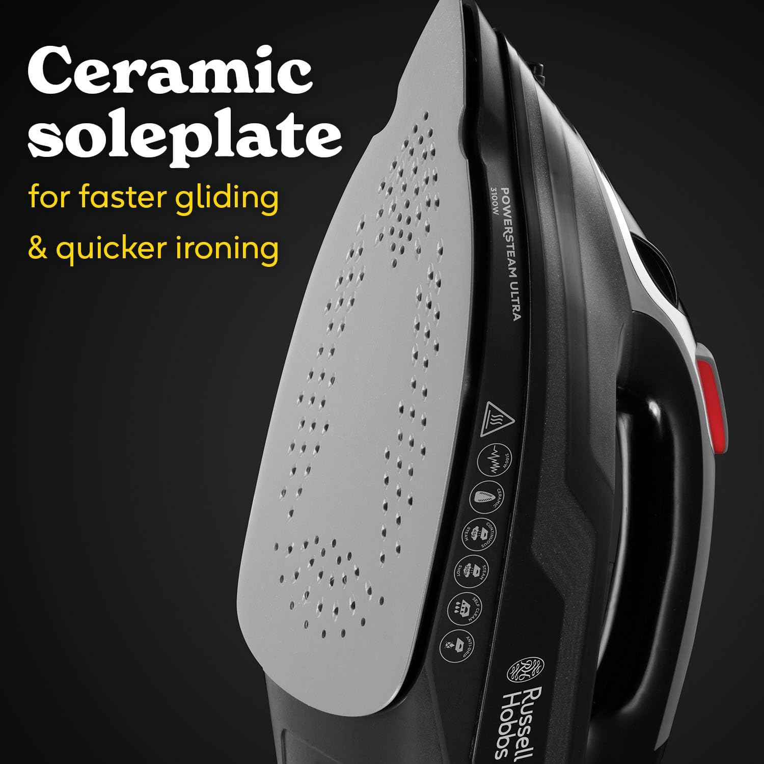 3100W Steam Iron 210 g Steam Boost 350ml Tank Ceramic Soleplate Self-Cleaning Anti-Drip 3.5 lb Black
