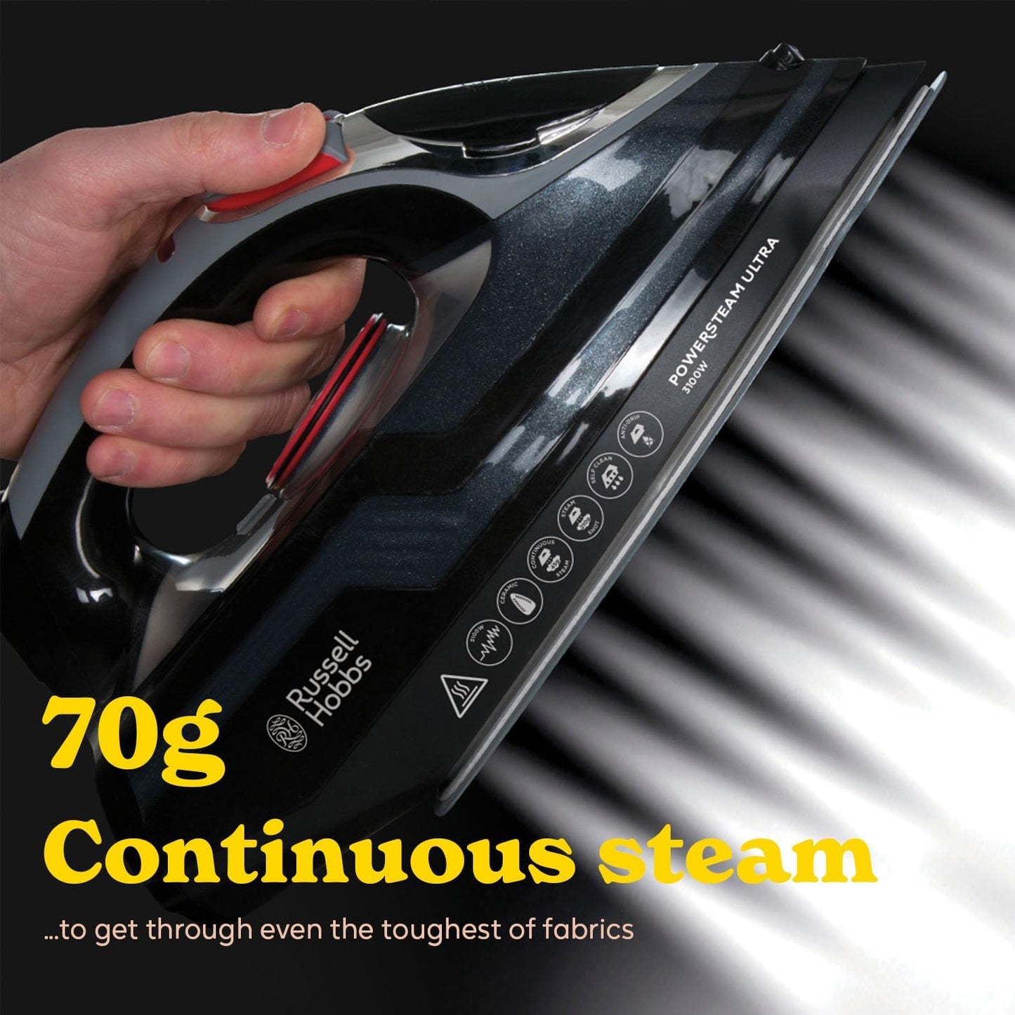 3100W Steam Iron 210 g Steam Boost 350ml Tank Ceramic Soleplate Self-Cleaning Anti-Drip 3.5 lb Black