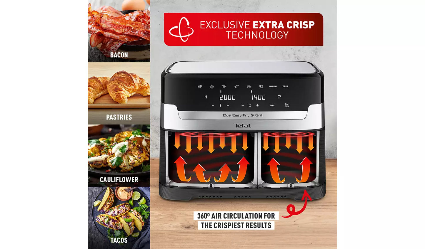EY905D40 Easy Fry Dual Zone Air Fryer & Grill, 8.3L, Stainless Steel