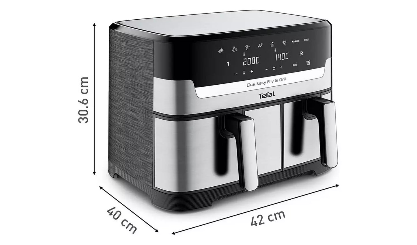 EY905D40 Easy Fry Dual Zone Air Fryer & Grill, 8.3L, Stainless Steel