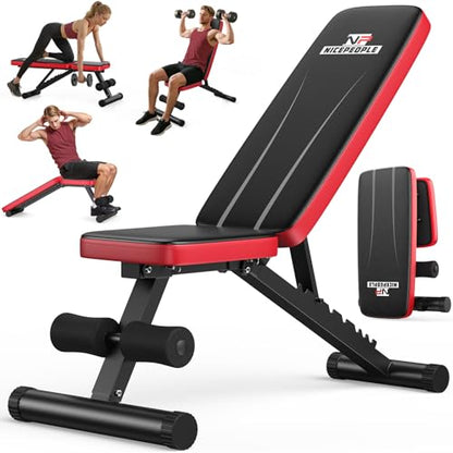 NICEPEOPLE Adjustable Weight Bench 660 lb Capacity 8 Backrest Positions Foldable Strength Training for Home Gym