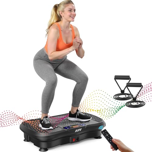 AXV Vibration Plate Exercise Machine Full Body Shaker with Resistance Bands Remote Control 120 Speed Levels 400 lb Capacity