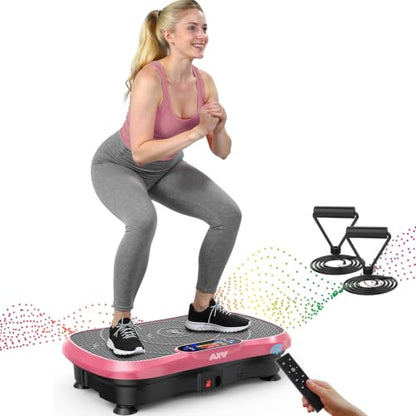 AXV Vibration Plate Exercise Machine Full Body Shaker with Resistance Bands Remote Control 120 Speed Levels 400 lb Capacity