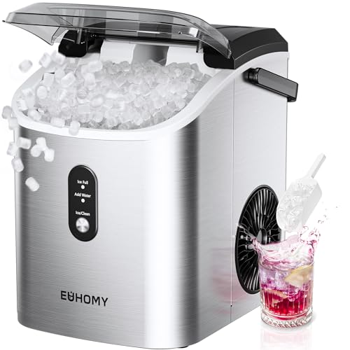 EUHOMY Nugget Ice Maker Countertop Chewable Pellet Ice Self-Cleaning 34 lbs/Day Portable