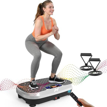 AXV Vibration Plate Exercise Machine 120 Speeds Remote Control Resistance Bands 400 lb Capacity