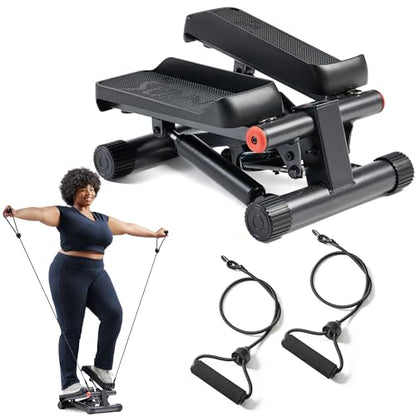 Sunny Health & Fitness Mini Stair Stepper with Resistance Bands Full Body Cardio Adjustable Height Hydraulic LCD 300 lb Capacity
