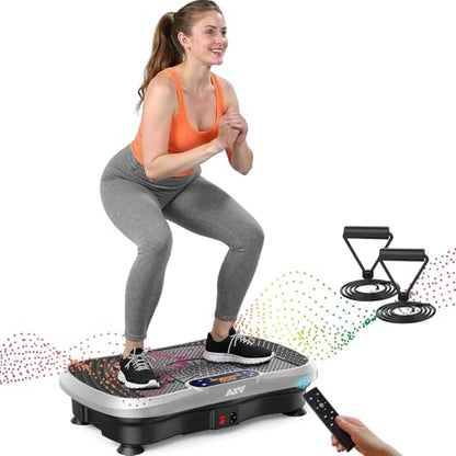 AXV Vibration Plate Exercise Machine 120 Speeds Remote Control Resistance Bands 400 lb Capacity