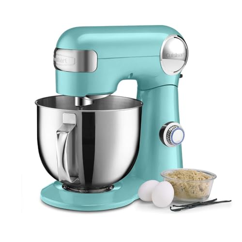 Cuisinart 5.5 Qt Stand Mixer 12-Speed 500W Tilt-Head Stainless Steel Bowl Whisk Dough Hook Paddle Splash Guard Silver Lining SM-50BC