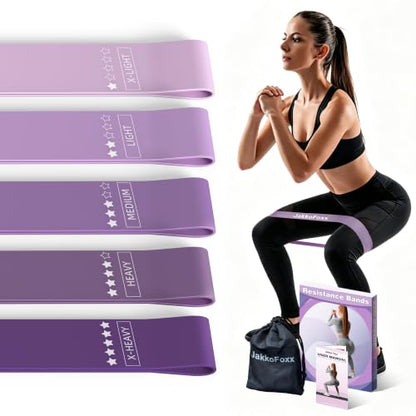 JAKKOFOXX Resistance Loop Exercise Bands Set of 5 with Carry Bag for Home Fitness Stretching Strength Training Physical Therapy
