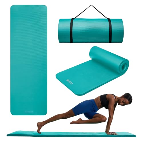 Gaiam Thick Yoga Mat Extra Cushioned NBR Foam Non-Slip Exercise Fitness Mat with Carrying Strap 72 x 24 Inch