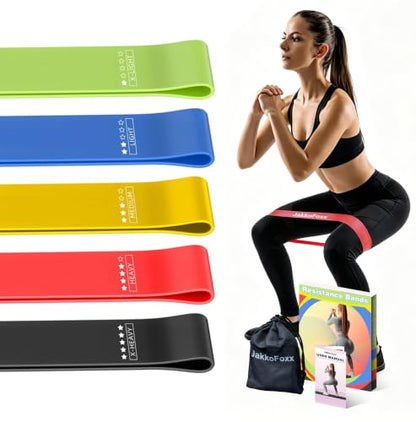 JAKKOFOXX Resistance Loop Exercise Bands Set of 5 with Carry Bag for Home Fitness Stretching Strength Training Physical Therapy