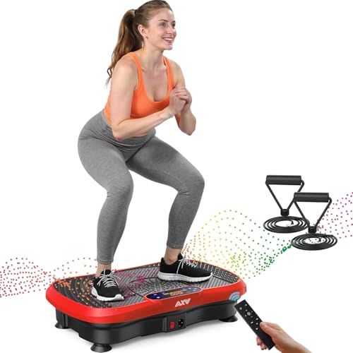 AXV Vibration Plate Exercise Machine Full Body Shaker with Resistance Bands Remote Control 120 Speed Levels 400 lb Capacity