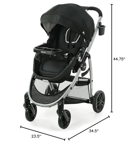 Graco Modes Pramette travel system with infant SnugRide 35 car seat and toddler stroller in Ellington, showing modular car seat and stroller features.