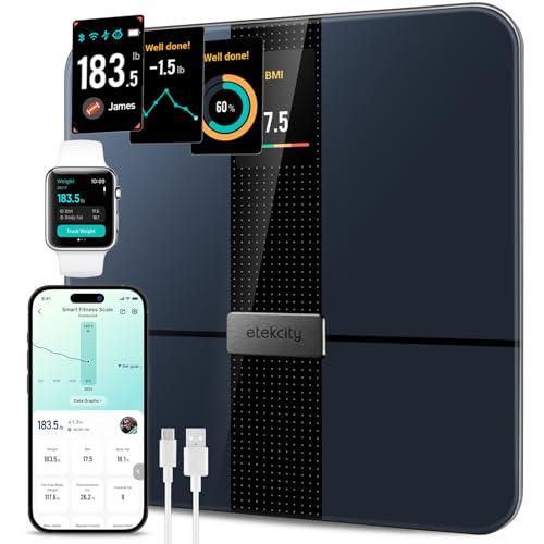 Etekcity Apex HR Smart Fitness Scale Wi-Fi Body Weight BMI Body Fat Muscle Mass Heart Rate TFT Display Tempered Glass 400 lb