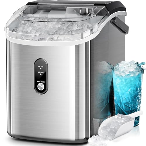 Kismile Nugget Ice Maker Countertop Chewable Pellet Ice Machine Self-Cleaning 35 lbs/Day Portable