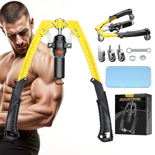 Hydraulic Twister Arm Trainer 22-440 lbs Adjustable 3-in-1 Chest Workout Equipment with Ab Roller