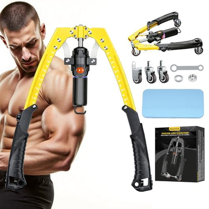 Hydraulic Twister Arm Trainer 22-440 lbs Adjustable 3-in-1 Chest Workout Equipment with Ab Roller