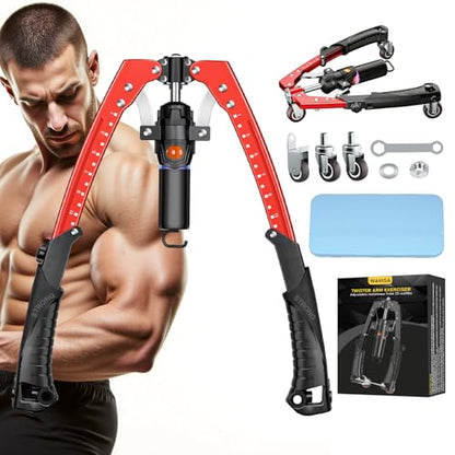 Hydraulic Twister Arm Trainer 22-440 lbs Adjustable 3-in-1 Chest Workout Equipment with Ab Roller