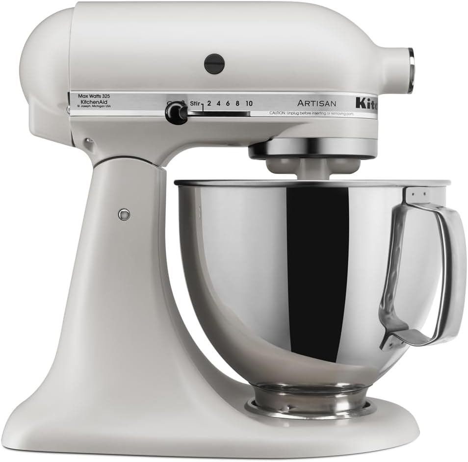 KitchenAid Artisan 5 Qt Tilt-Head Stand Mixer 325W 10-Speed with Flat Beater Dough Hook Wire Whip Pouring Shield 23 lb KSM150PS
