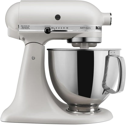 KitchenAid Artisan 5 Qt Tilt-Head Stand Mixer 325W 10-Speed with Flat Beater Dough Hook Wire Whip Pouring Shield 23 lb KSM150PS