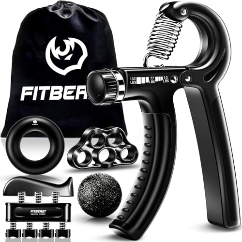 FitBeast Grip Strengthener Forearm Hand Grips Kit 5 Pack Adjustable Resistance 10-132 lbs