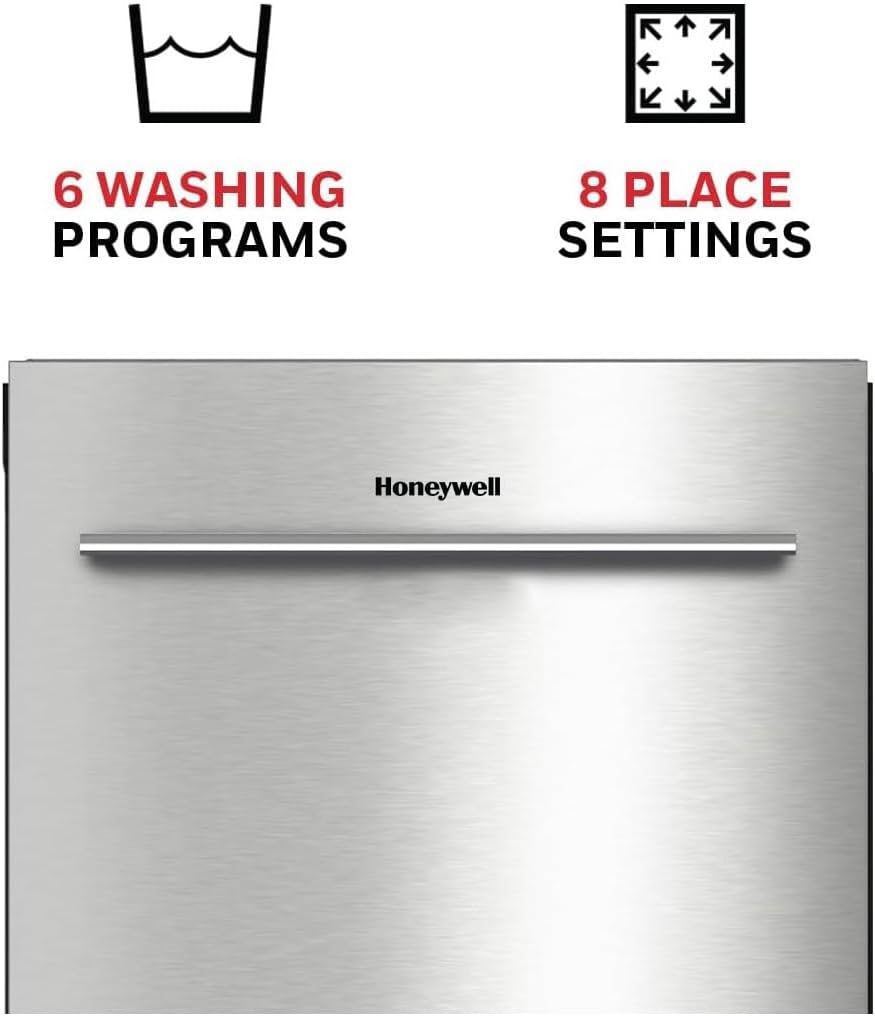 Honeywell 18-Inch Dishwasher 8 Place Settings 6 Wash Programs Stainless Steel Tub Energy Star
