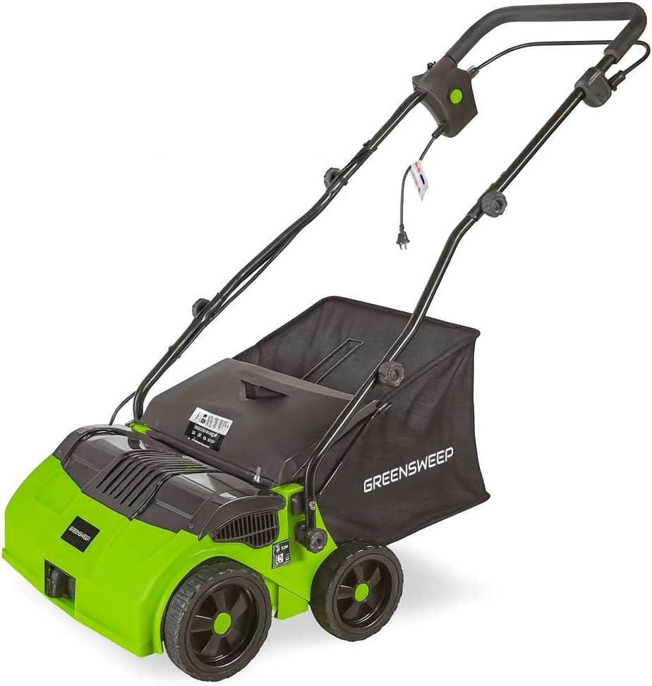 RGS Living GreenSweep V2 Artificial Grass Electric Sweeper Rake Vacuum 45L Collection Bag 5 Adjustable Heights Foldable Handle Extra Brush