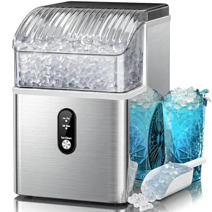Kismile Nugget Ice Maker Countertop Chewable Pellet Ice Machine Self-Cleaning 35 lbs/Day Portable