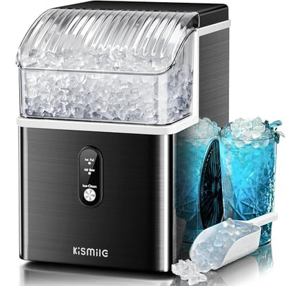 Kismile Nugget Ice Maker Countertop Chewable Pellet Ice Machine Self-Cleaning 35 lbs/Day Portable