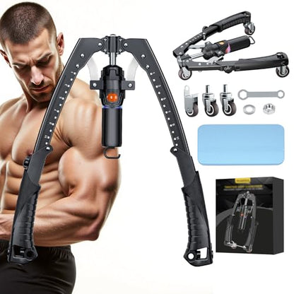 Hydraulic Twister Arm Trainer 22-440 lbs Adjustable 3-in-1 Chest Workout Equipment with Ab Roller