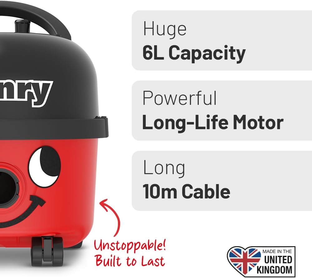 Numatic Henry HVR160-11 Bagged Cylinder Vacuum Cleaner 1.6 gal 620W 33 ft Cord 16.5 lb