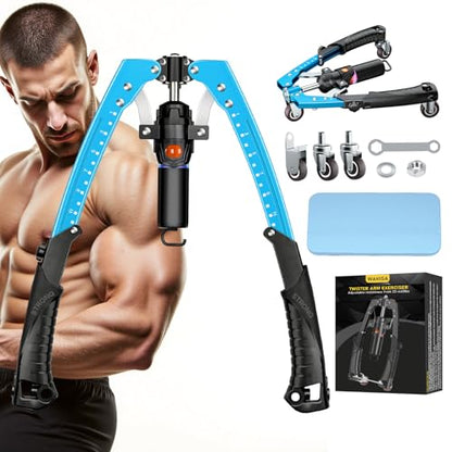 Hydraulic Twister Arm Trainer 22-440 lbs Adjustable 3-in-1 Chest Workout Equipment with Ab Roller