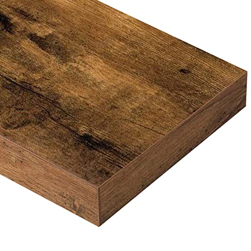 QEEIG Farmhouse Floating Shelves Wall Mounted 15.7 in Set of 2 Engineered Wood Rustic Brown 008-40BN