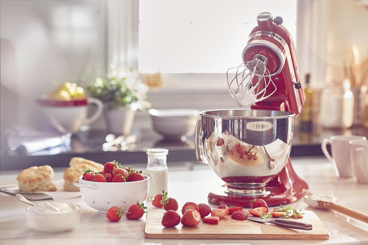 KitchenAid Artisan 5 Qt Tilt-Head Stand Mixer 325W 10-Speed with Flat Beater Dough Hook Wire Whip Pouring Shield 23 lb KSM150PS