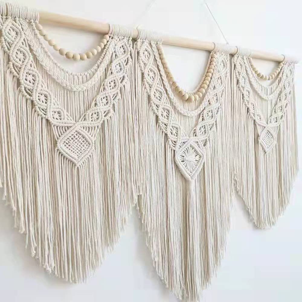 Large Macrame Wall Hanging – 43" x 32", Boho Wood Bead