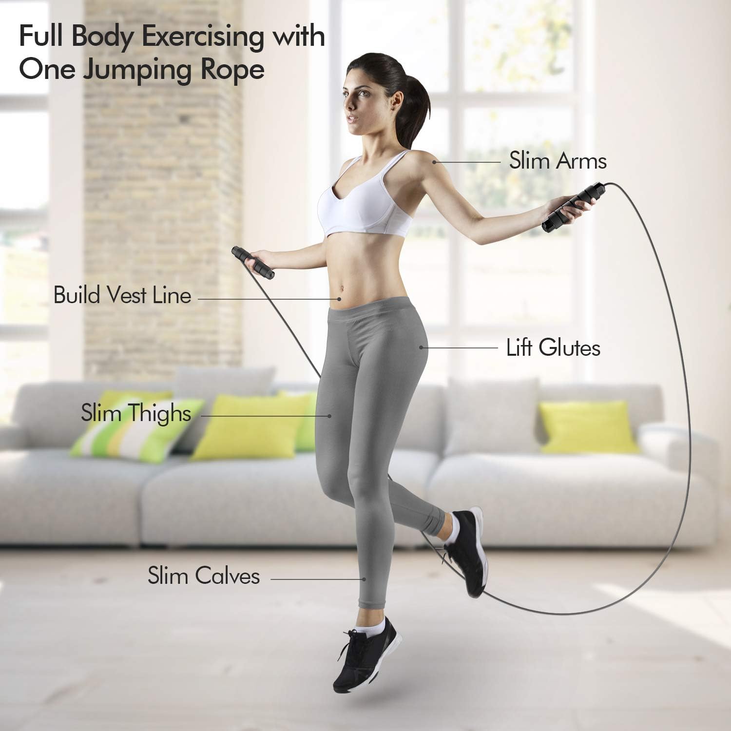 Loocio Tangle-Free Speed Jump Rope Adjustable Steel Cable with Ball Bearings Foam Handles for Men Women Kids Home Gym Fitness Black