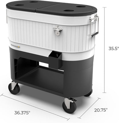 Permasteel Rolling Patio Cooler 120-Quart Outdoor Beverage Ice Chest with Wheels Farmhouse Design