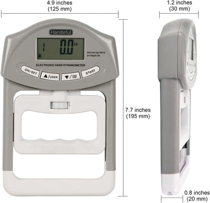Handeful Electronic Hand Grip Strength Tester Dynamometer 198 lb Capacity Adjustable Handle LCD Display