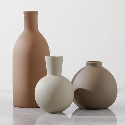 Ceramic Vase Set of 3 – Brown Farmhouse Style