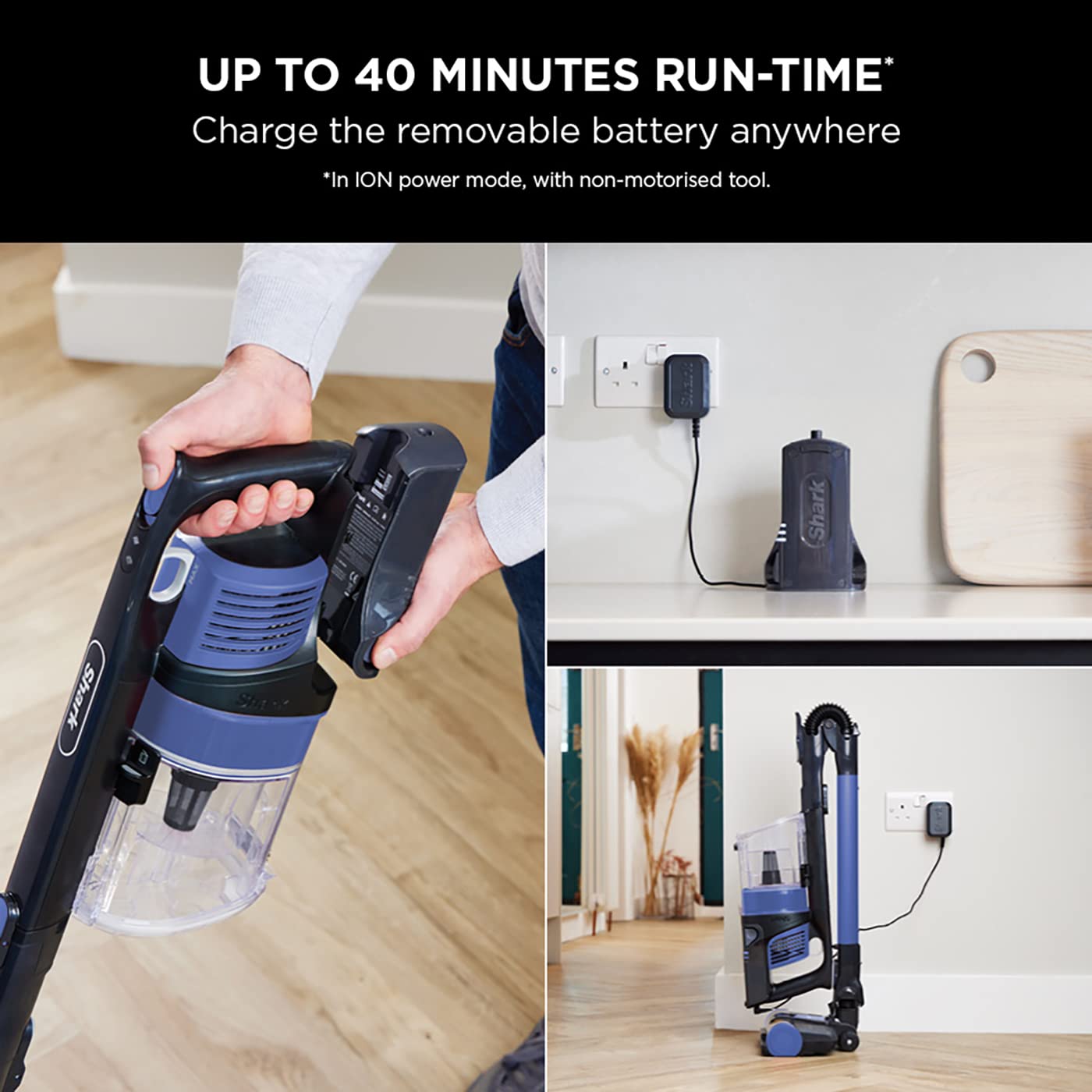 Shark Anti Hair Wrap Cordless Stick Vacuum IZ202UK Flexology 40 Min Runtime 0.7 L Electric Blue