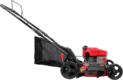 PowerSmart EasyCut 18-Inch 144cc Gas Push Lawn Mower 4-Cycle OHV Engine 3-in-1 Mulching Bagging Side Discharge Steel Deck 6-Position Height Adjustment Red DB8618P