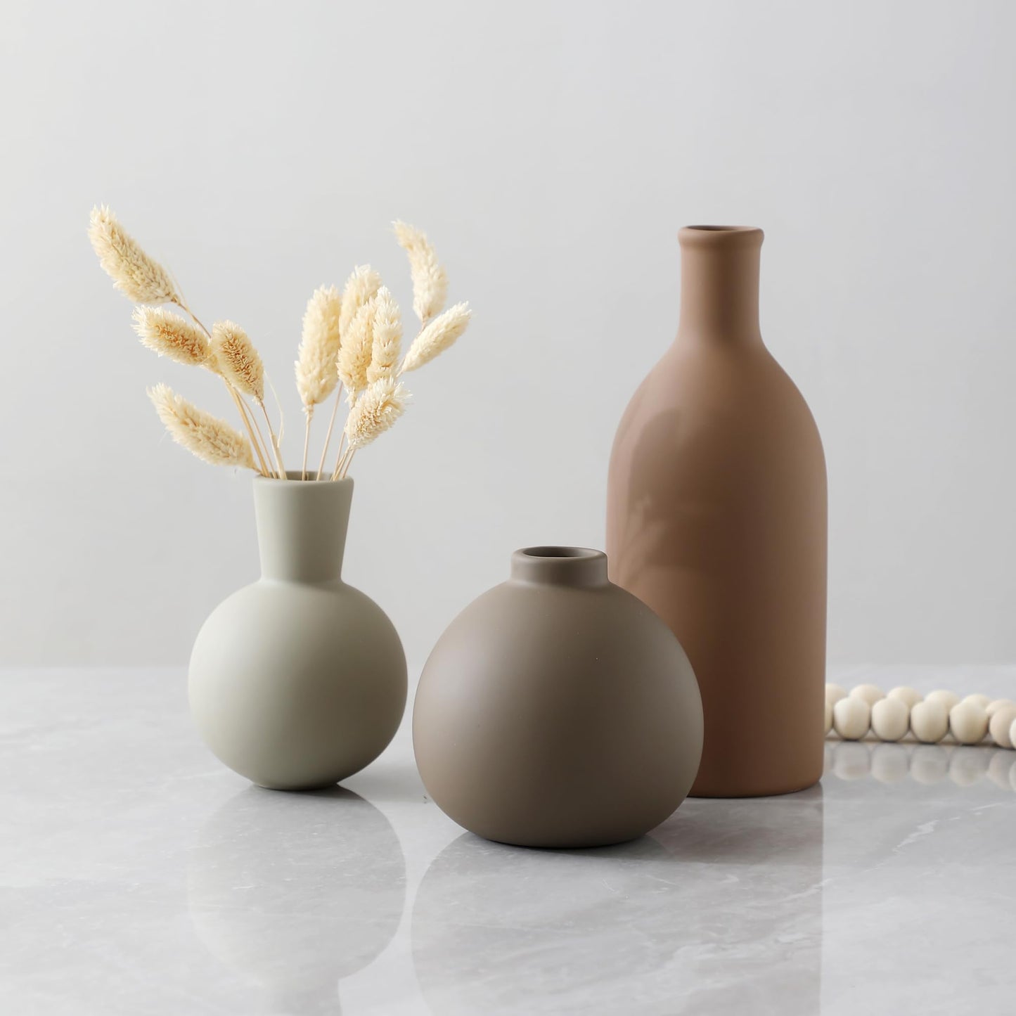 Ceramic Vase Set of 3 – Brown Farmhouse Style