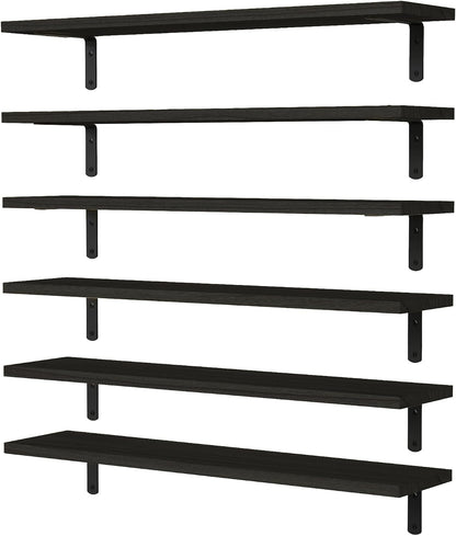 WOPITUES Floating Shelves Set of 6 Wall Mounted Wood Farmhouse Shelf 16.5 Inch Rustic Brown HM011A